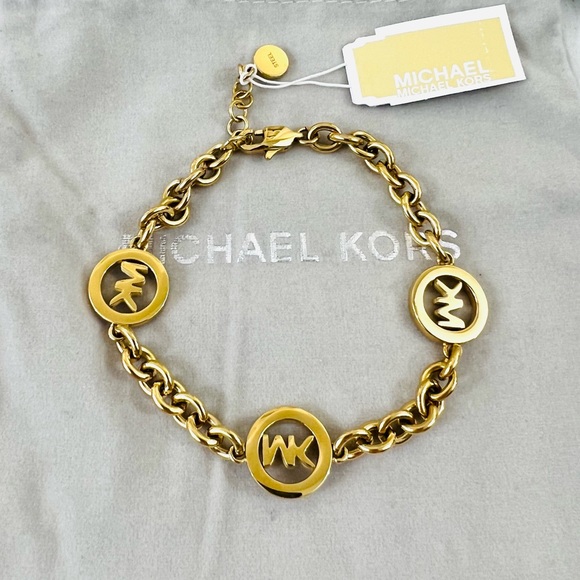Michael Kors Fulton Logo Bracelet Yellow Gold Crystals - Picture 7 of 11
